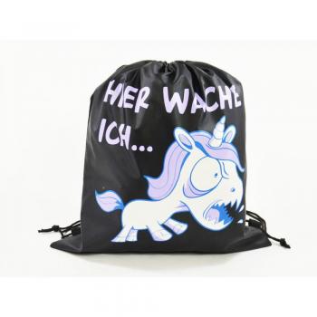 Preview: Rucksack / Sportbeutel, ''HIER WACHE ICH...'' bissiges Einhorn 35x40cm