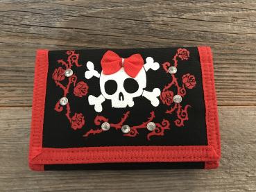 Stoffgeldbeutel Totenkopf schwarz/weiss/rot mit Mäschlein